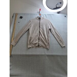 Massimo Dutti Cardigan Sweater Men Medium Beige Cotton Mock Neck Full Zip Winter